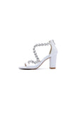 Open Toe Satin Block Heels With Crystal Straps
