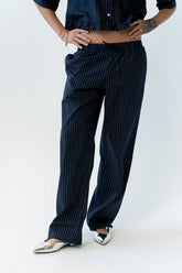 Melody Pinstripe Wide Leg Pants in Navy