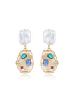 Rainbow Crystal Nugget Pearl Earrings