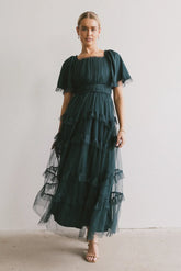 Eugena Ruffled Maxi Dress in Hunter Green FINAL SALE