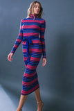SWEATER WEATHER MIDI DRESS BLUE FUCHSIA STRIPE