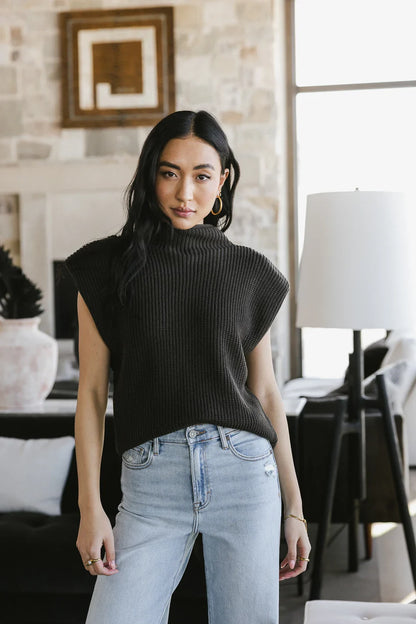 Kippa Shoulder Pad Sweater in Charcoal FINAL SALE