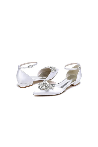 Rhinestone Pointed Toe Ankle Strap Kitten Heels