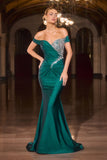 Gadot Gown Off the Shoulder Crystal Satin Dress