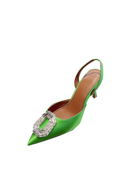 Royal Blue Satin Buckled Mid Heel Stiletto Sandals