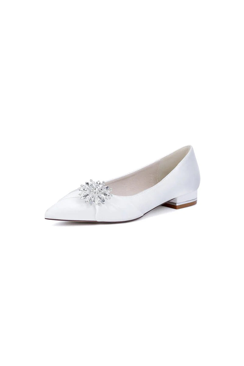 Champagne High Heels with Crystal Flower Embellishment