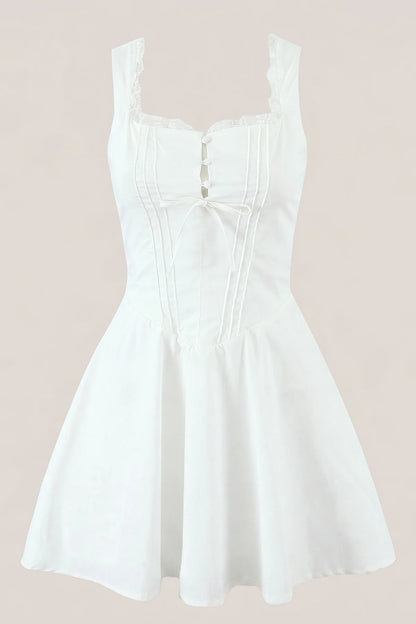White Cotton Ruffled A Line Mini Dress
