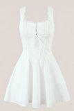 White Cotton Ruffled A Line Mini Dress