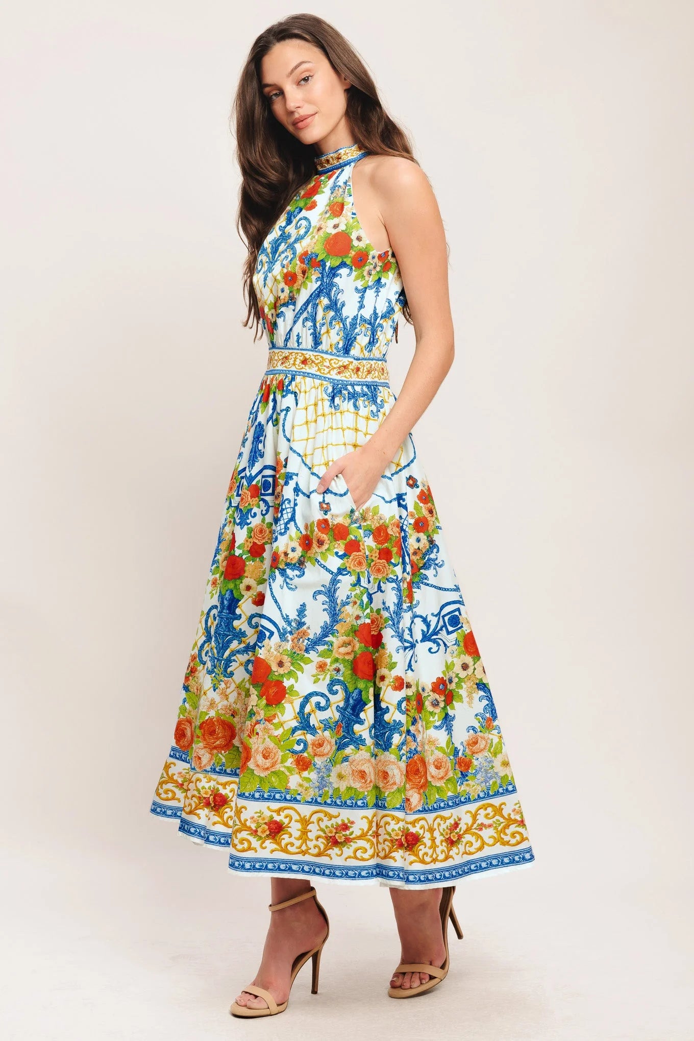 CERAMIC FLORA PRINTED MIDI DRESS