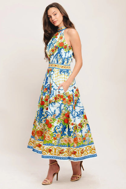 CERAMIC FLORA PRINTED MIDI DRESS