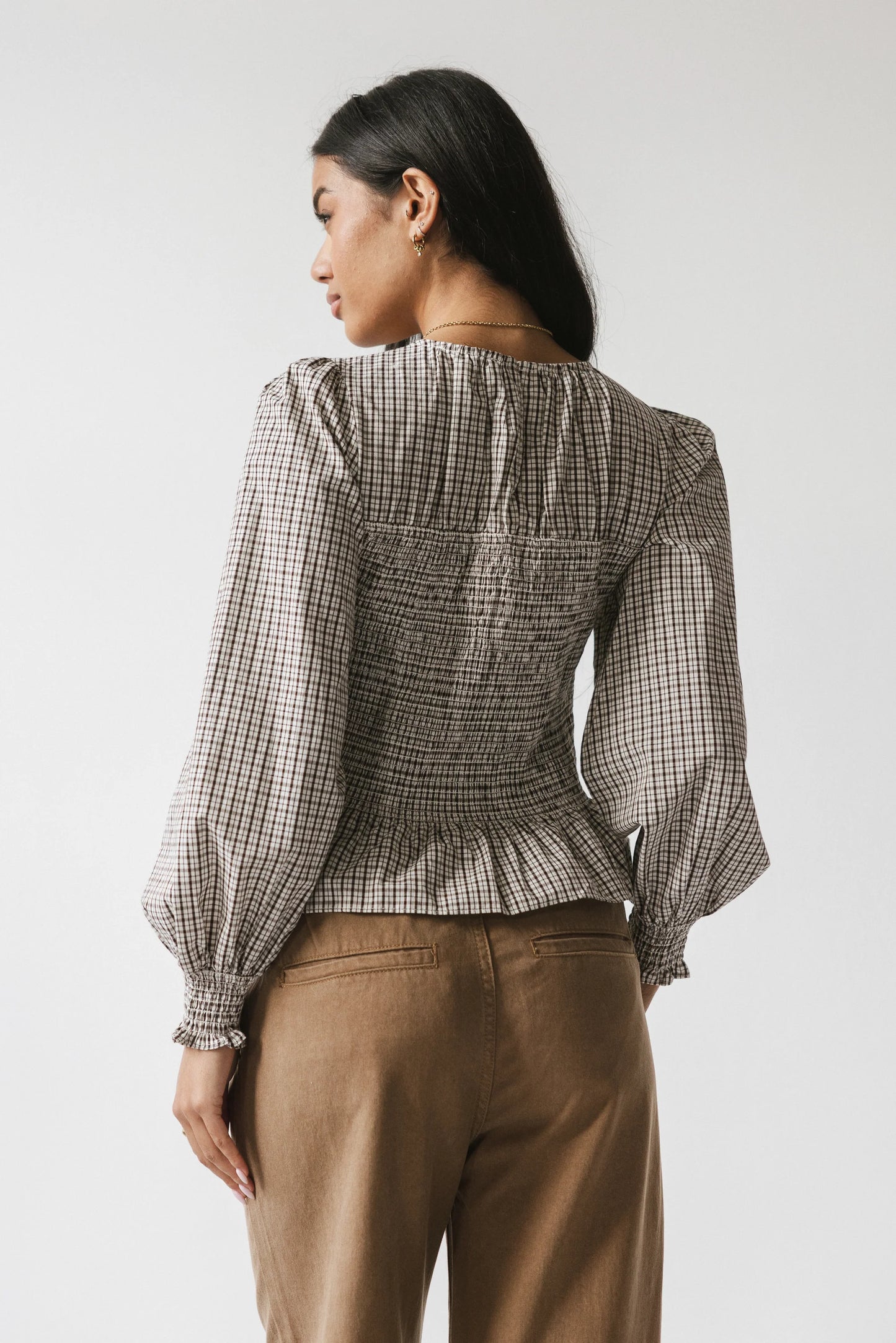 Kesley Smocked Blouse in Brown