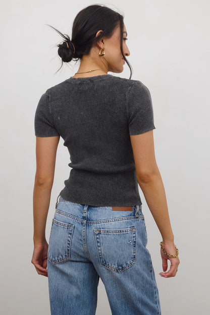 Rome Ribbed Top in Charcoal