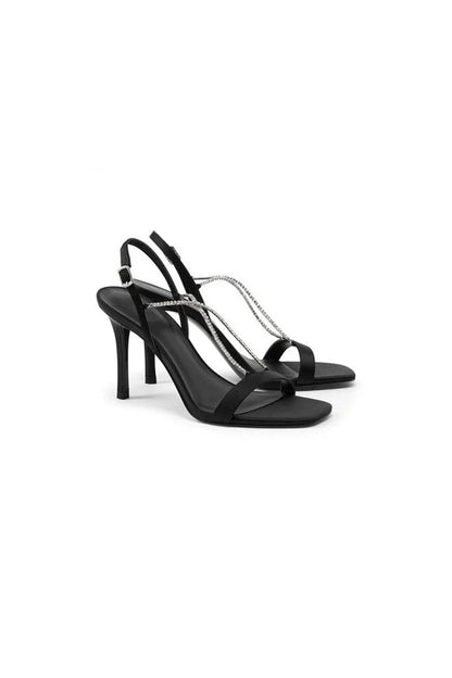 Square Toe Stiletto Black High Heels with Beading