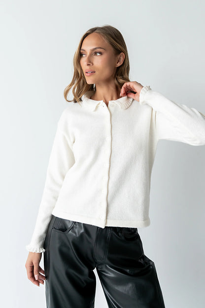 Trixie Ruffled Cardigan in Ivory