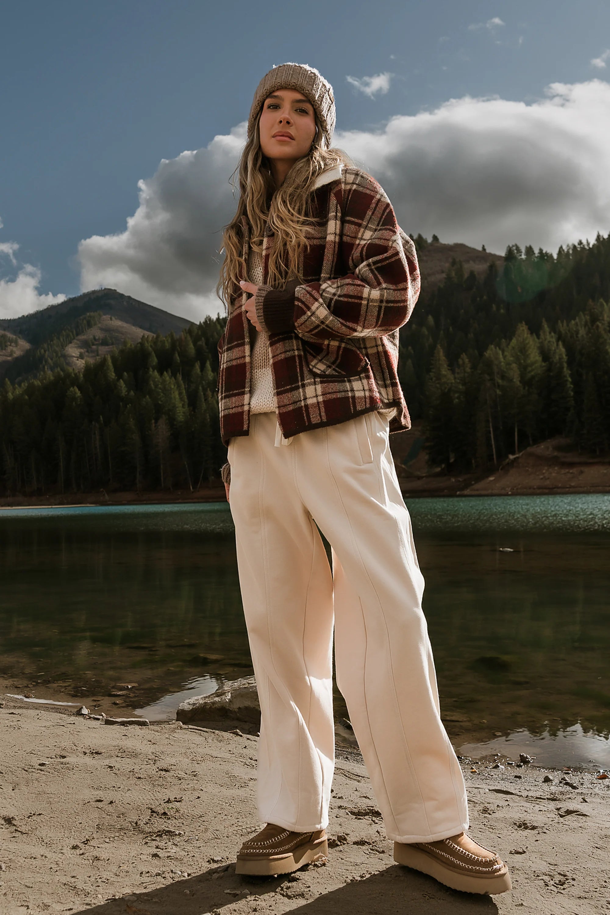 Malinda Mixed Media Baggy Pants in Cream