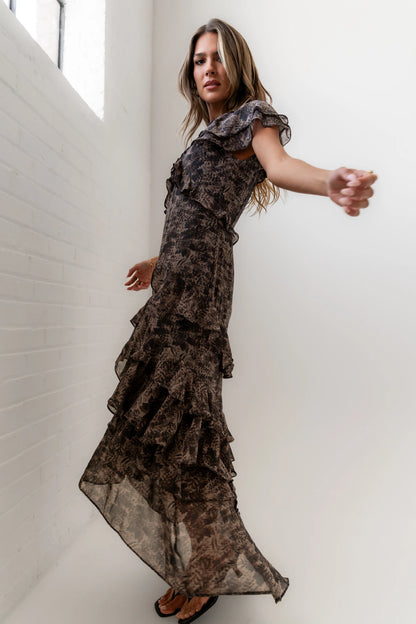 James Ruffle Maxi Dress in Grey