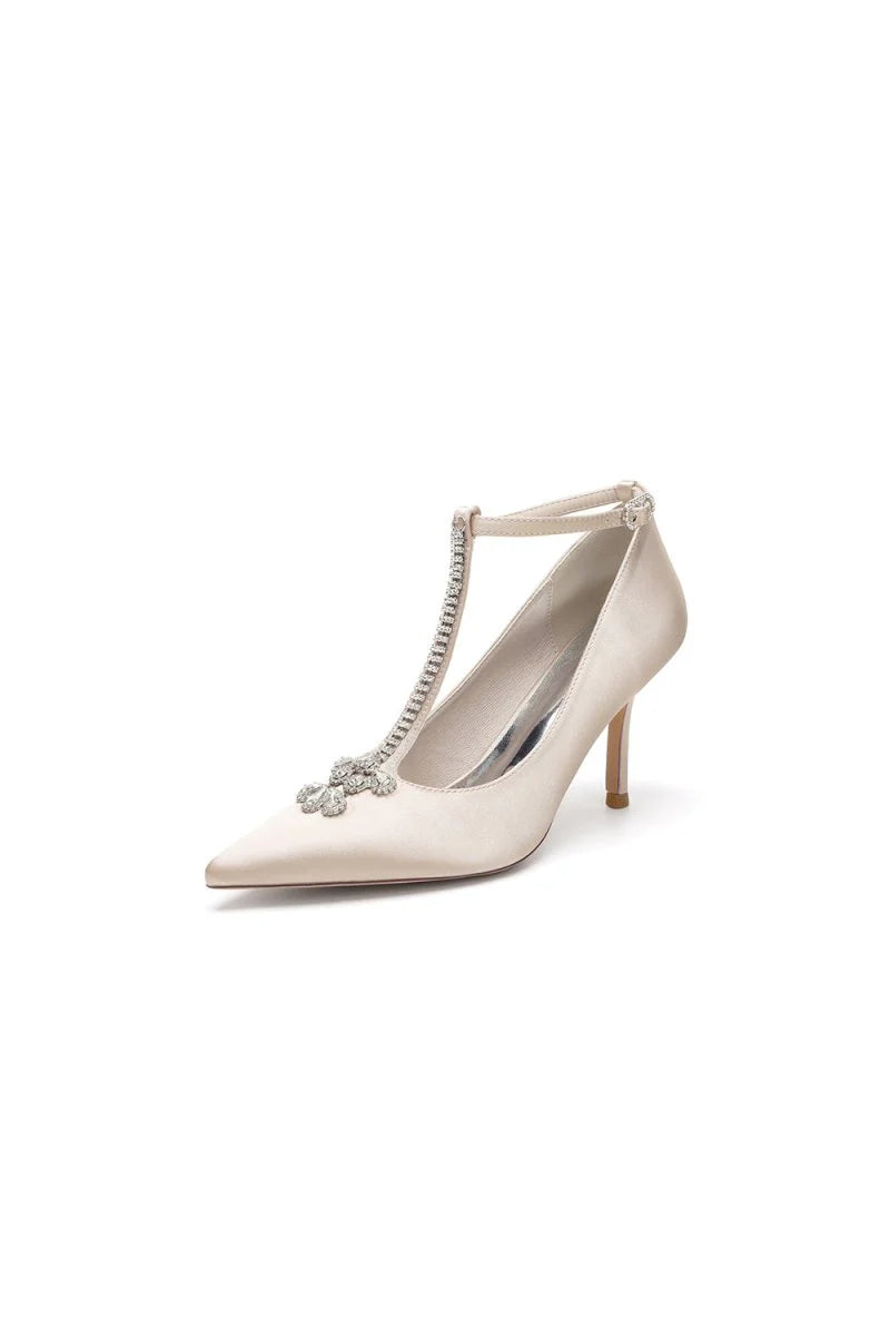 Party Pointed Toe Crystal Strap High Heels Shoes