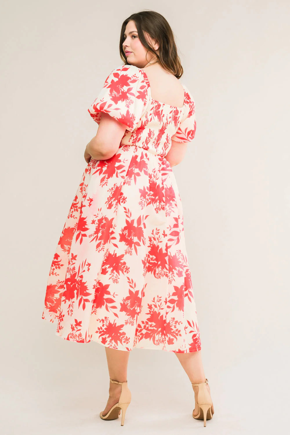 COTTAGE GARDEN PUFF SLEEVE MIDI DRESS RED
