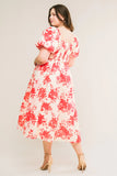 COTTAGE GARDEN PUFF SLEEVE MIDI DRESS RED