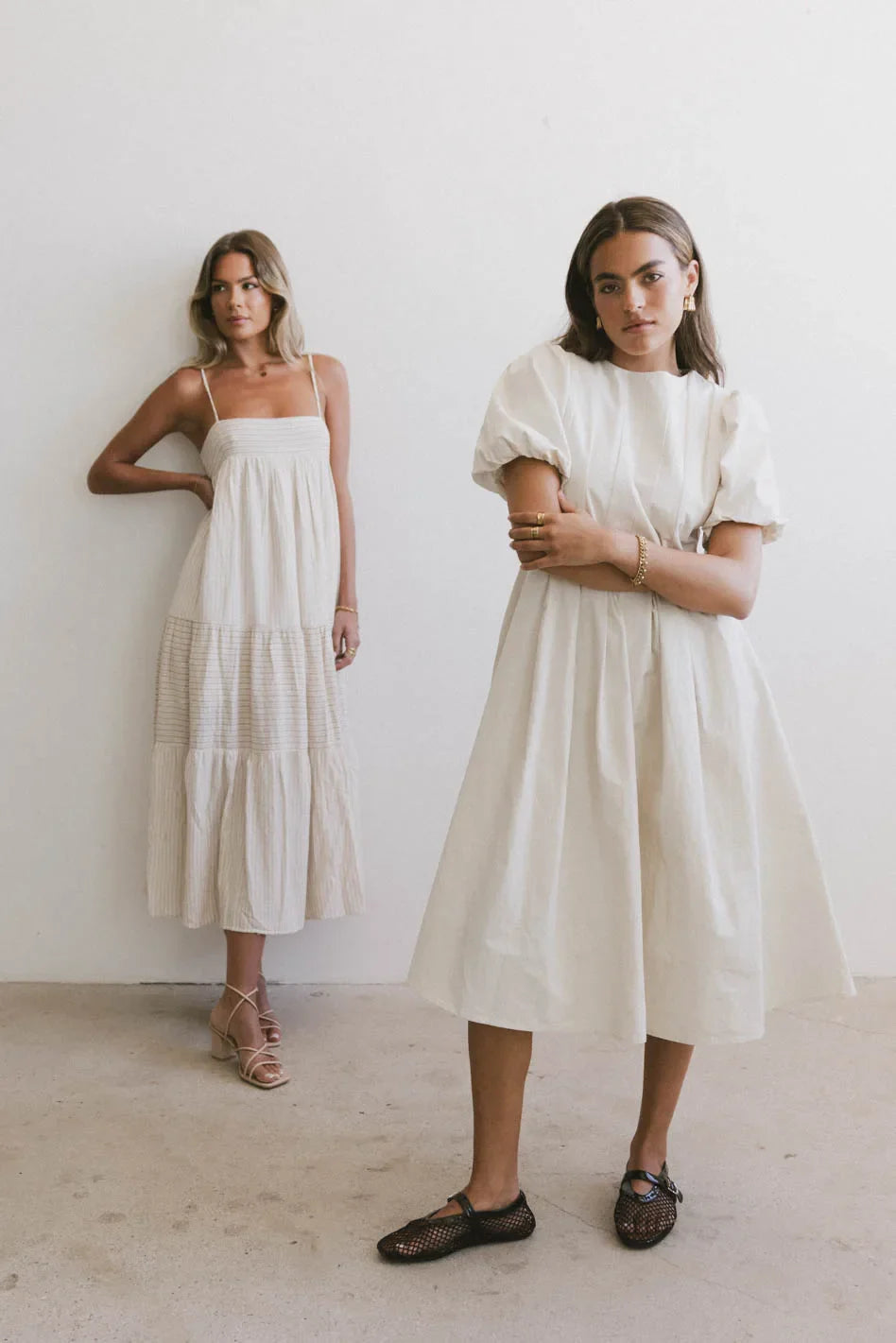 Eliana Pleated Midi Dress in Cream FINAL SALE