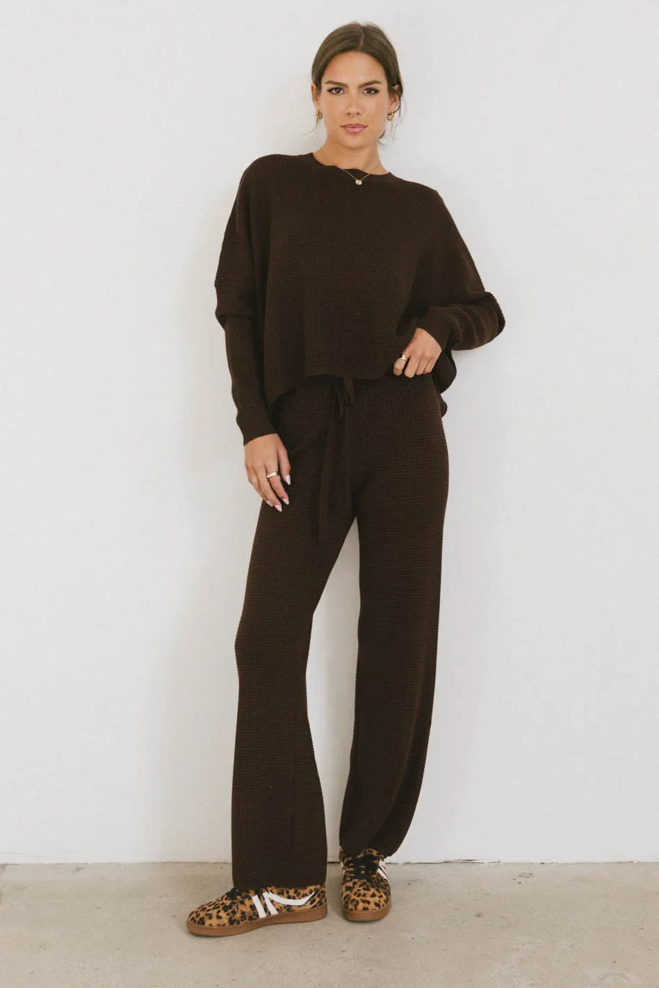 Jesse Waffle Knit Pants in Brown FINAL SALE