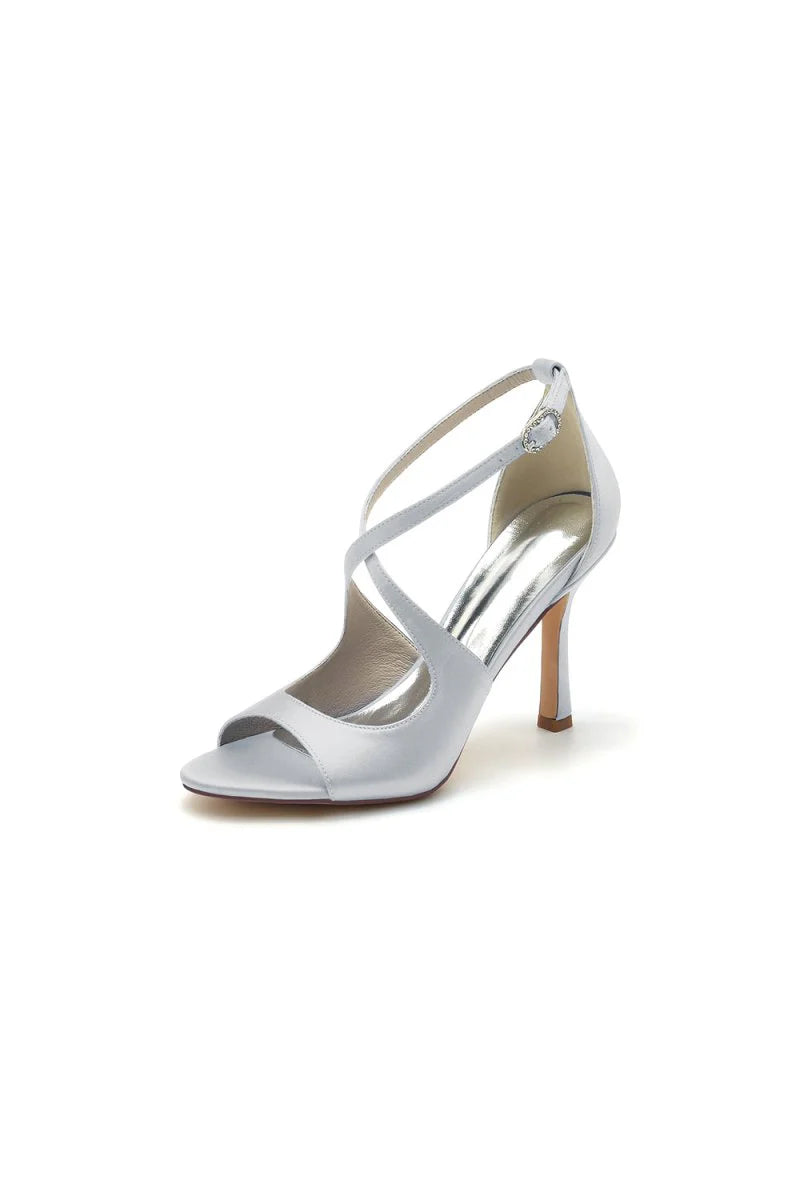 Open Toe Cross Strap Satin Stiletto Heels