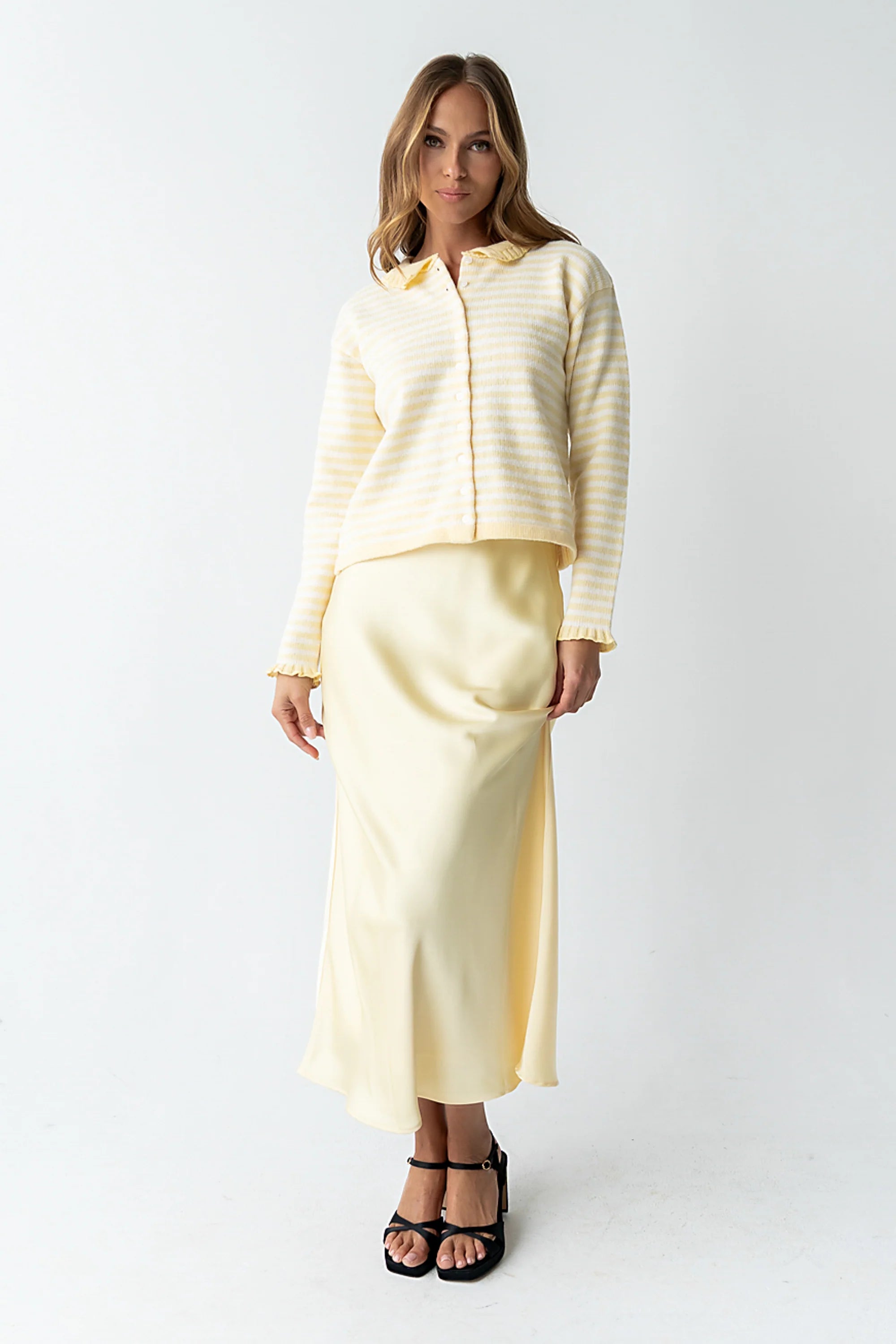 Tory Satin Maxi Skirt in Yellow