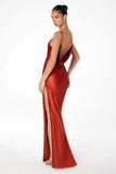 Lina Satin Cowl Neck Maxi Dress with Draped Back