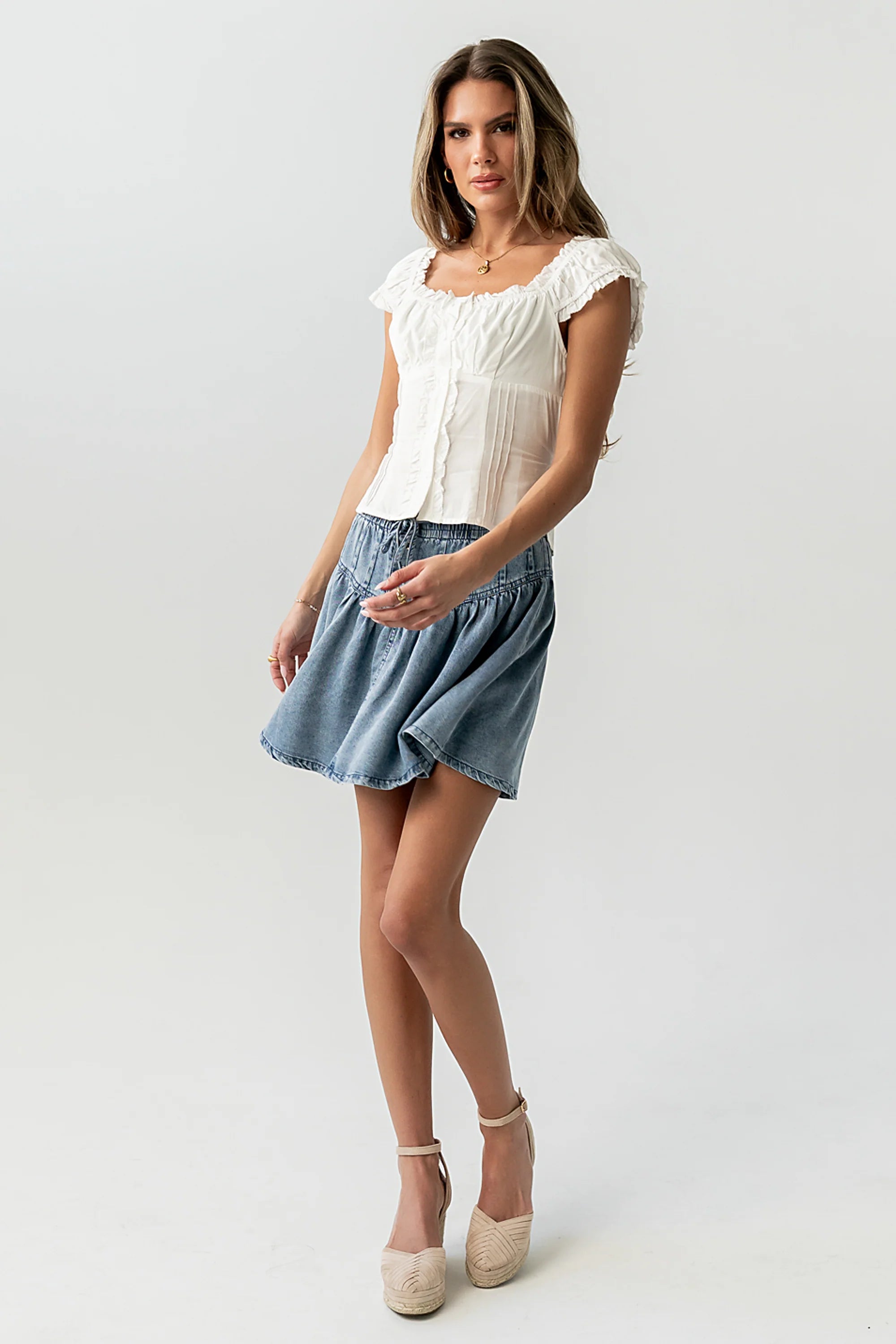 Briana Button Up Top in White