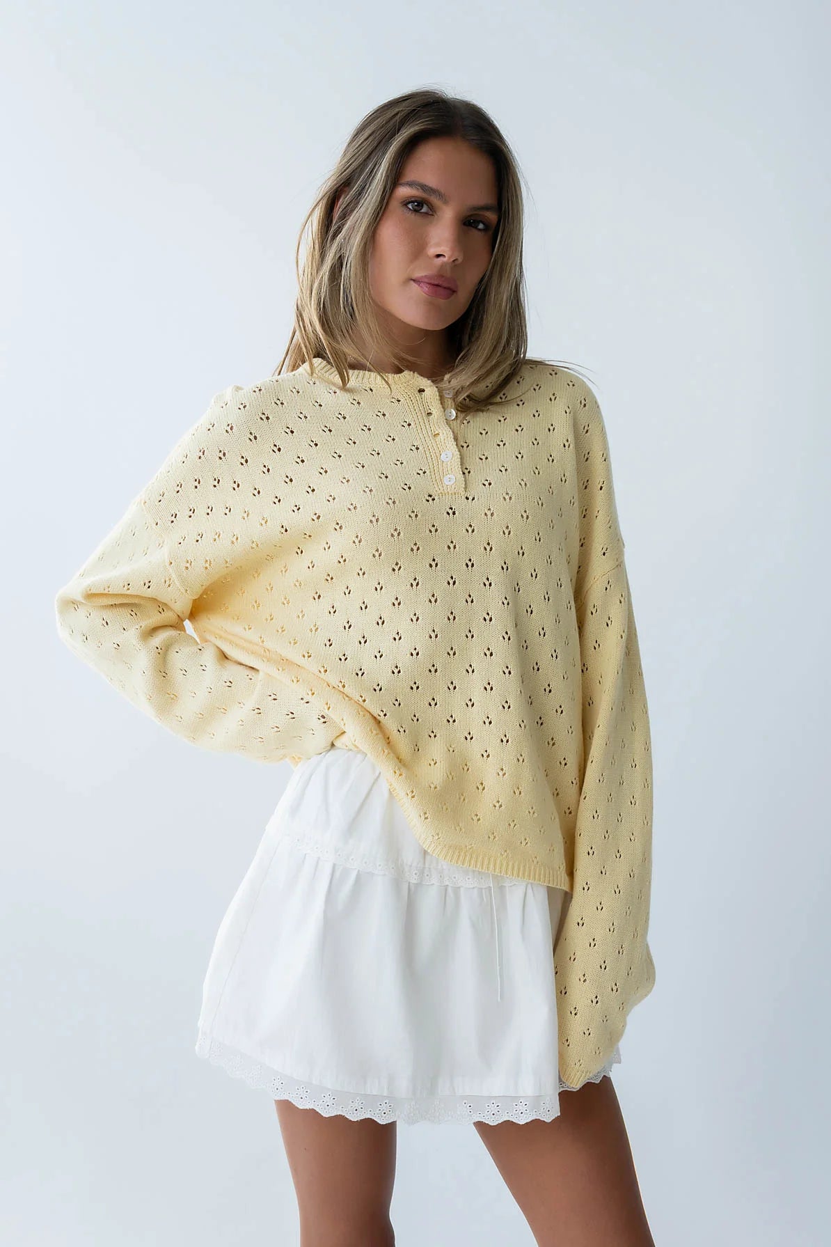 Margot Pointelle Sweater in Butter Yellow FINAL SALE