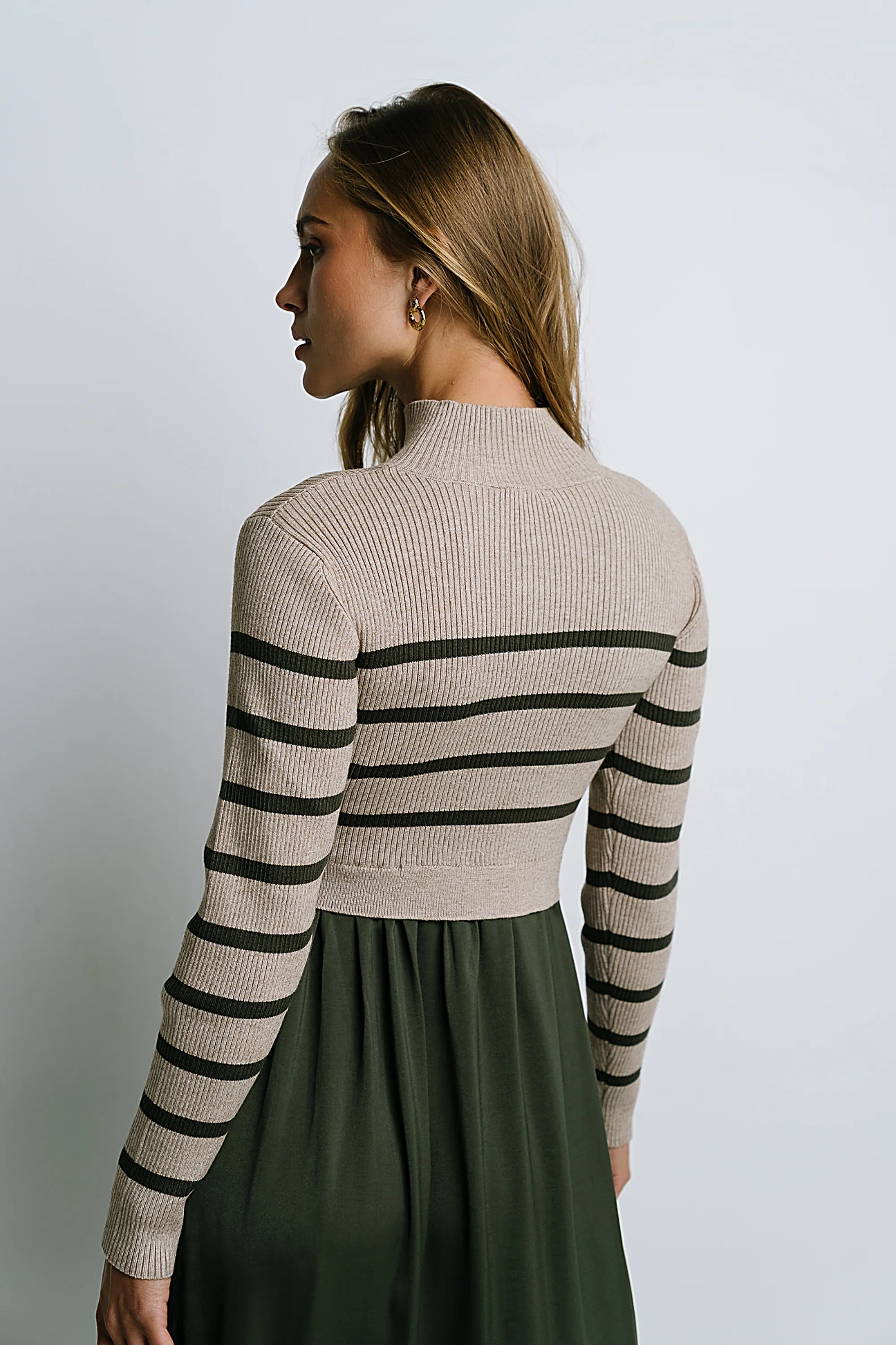 Zeda Midi Dress in Olive Stripe