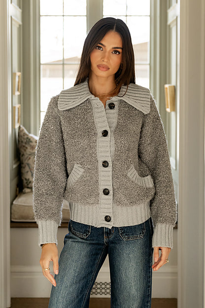 Jonah Collared Cardigan in Grey FINAL SALE