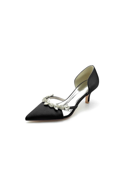 Satin Pointed Toe Beading High Heels