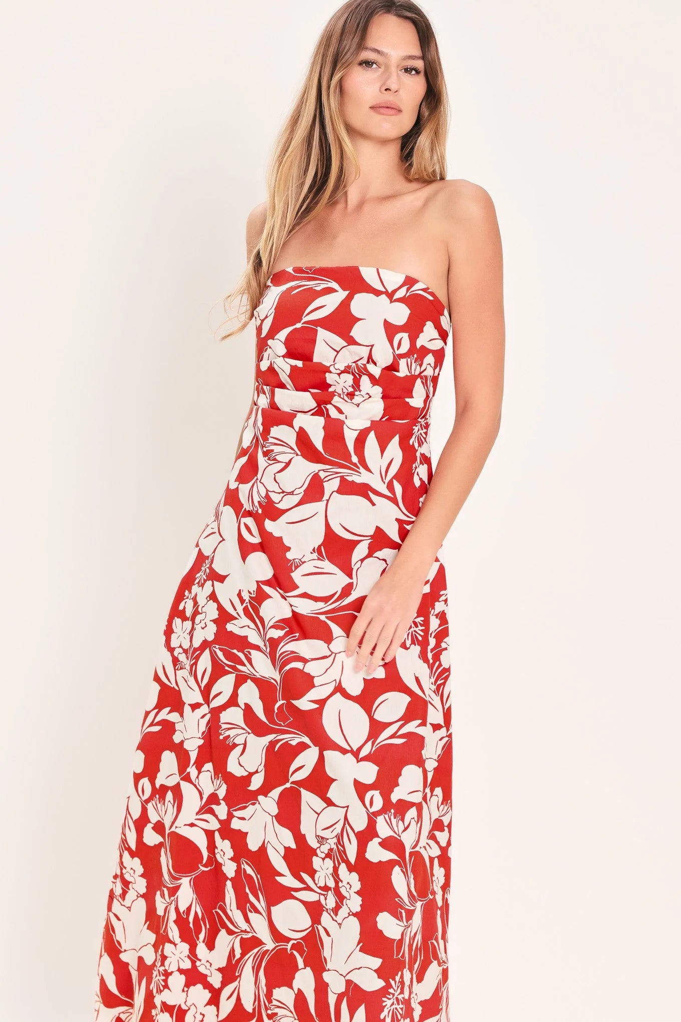 VIBRANT PETAL RED MIDI DRESS