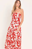 VIBRANT PETAL RED MIDI DRESS