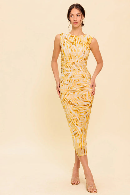 Wild As Ever Power Mesh Cheetah Print Bodycon Midi Dress