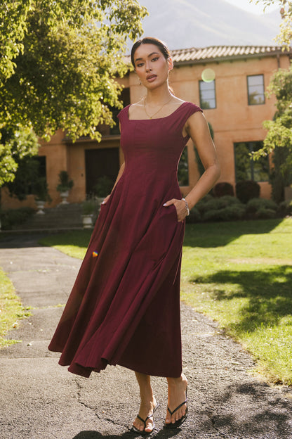 Colin Midi Dress in Burgundy FINAL SALE