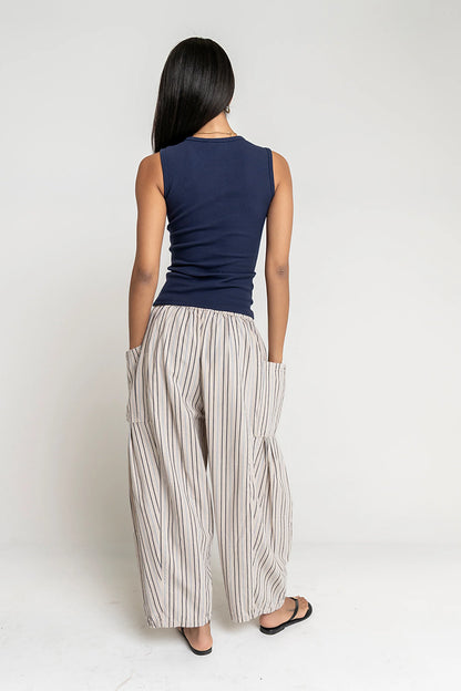 Colleen Striped Baggy Pants in Natural
