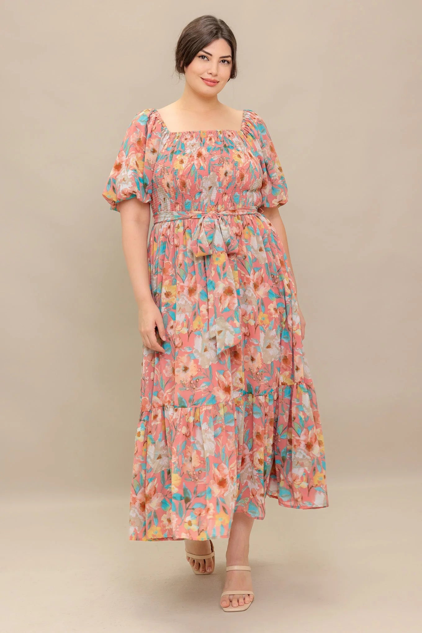 ROSY TWILIGHT FLORAL MIDI DRESS