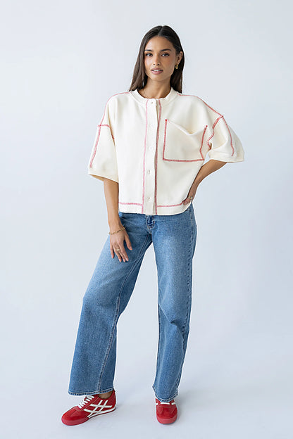 Liam Oversized Top in Bone