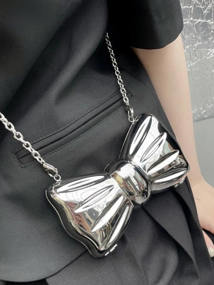 Womens Silver Bow Clutch Mini Evening Bags