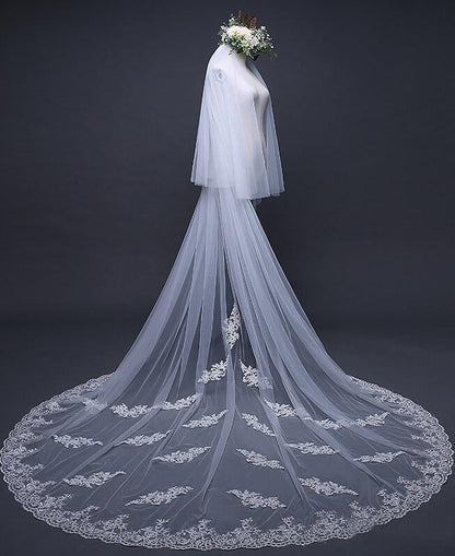 Ivory Tulle Lace Cathedral Veil Blusher Veil