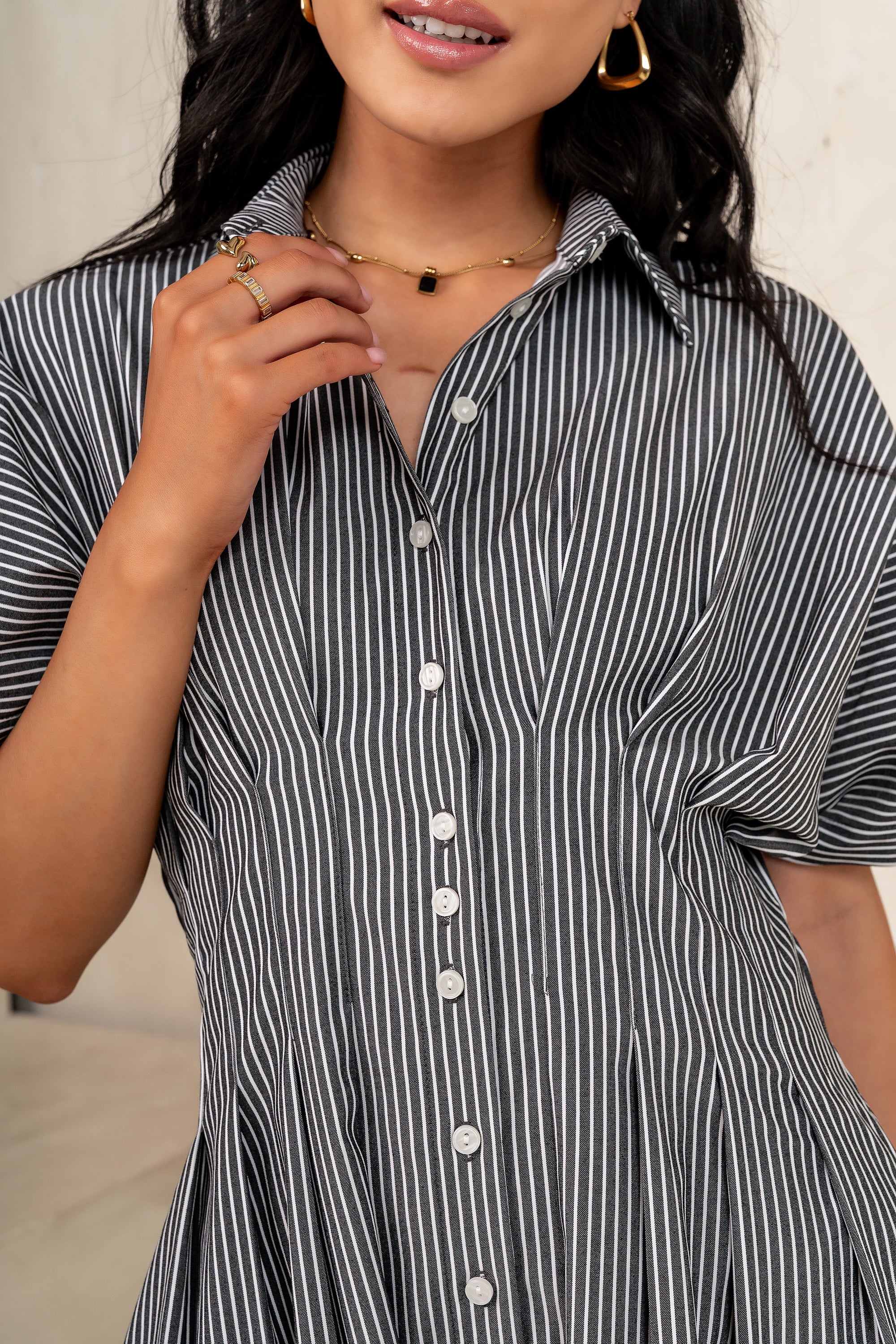 Erica Button Front Mini Dress in Grey FINAL SALE