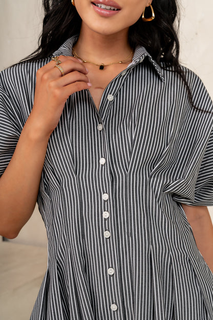 Erica Button Front Mini Dress in Grey FINAL SALE