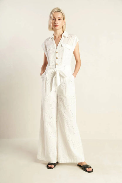 KNOW BETTER WHITE EYELET JUMPSUIT