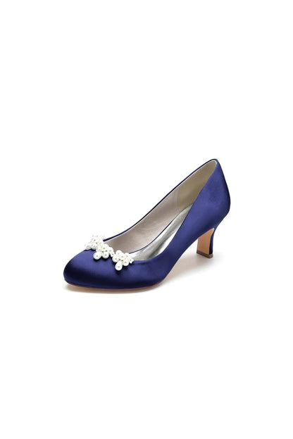 Round Toe Pearl Chunky Heels