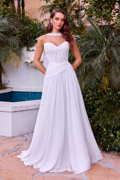 Kimberly Gown Off White Chiffon A line Dress With Scarf