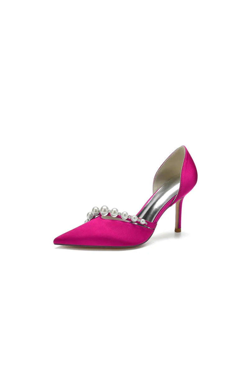 Pearl Strap Pointed Toe Satin High Heels