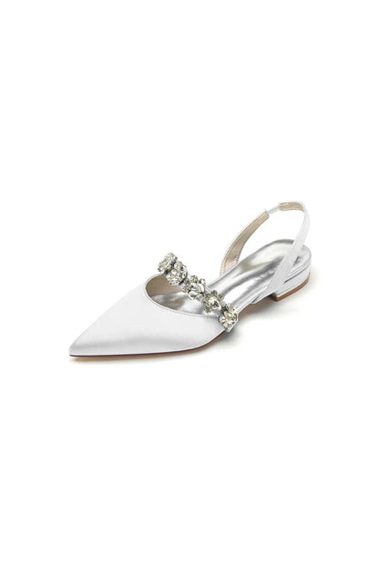 Pointed Toe Rhinestone Wedding Flats Low Heel Bridal Shoes