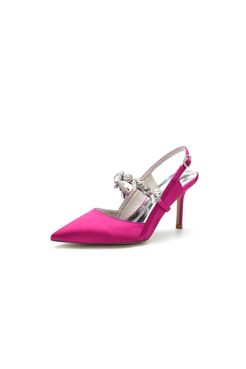 Pointed Toe Stiletto Heels with Rhinestone Strap
